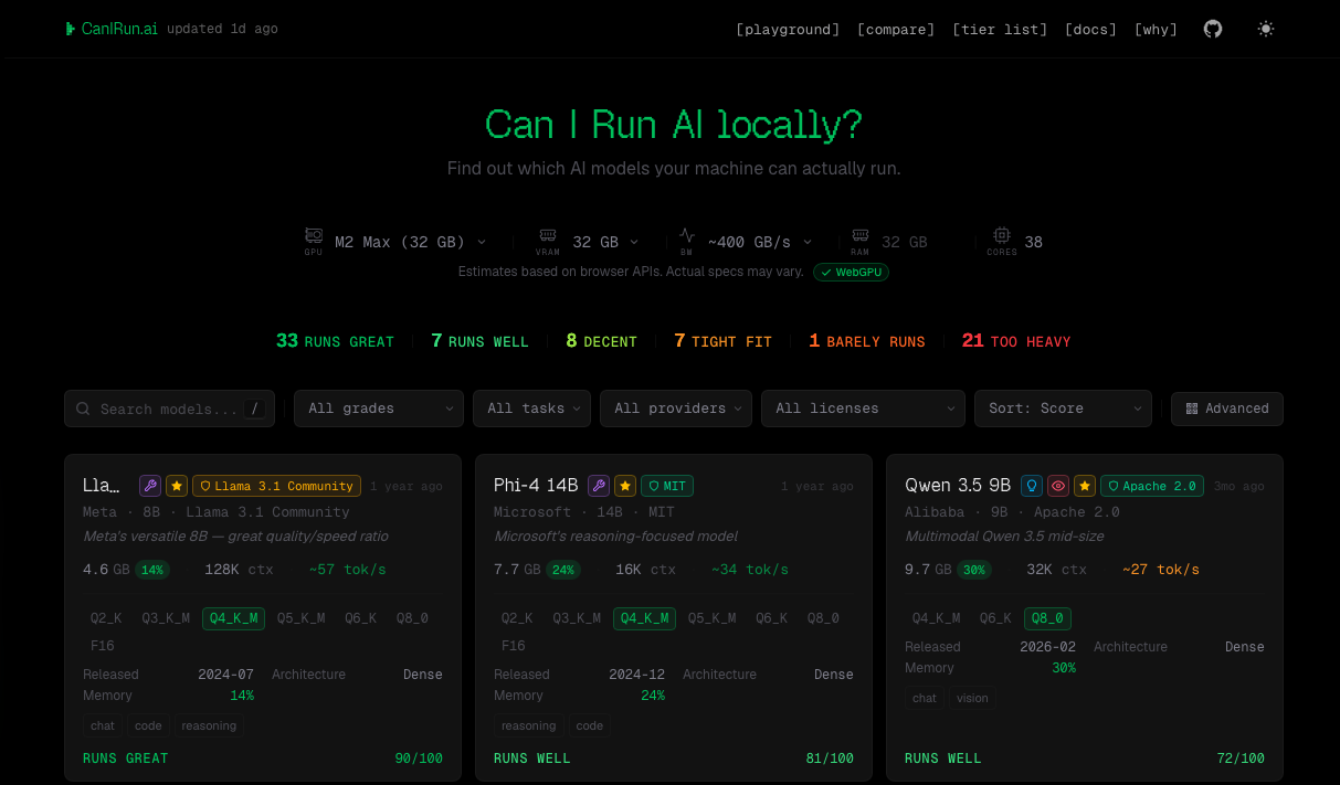 Can I Run AI, main interface
