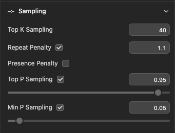 LM Studio, sampling parameter settings