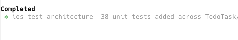 Claude Agent in the Completed state with a green icon after finishing the iOS Clean Architecture refactor on its branch